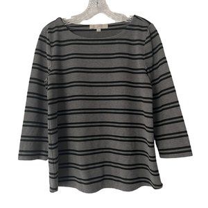 Loft Long Sleeve Top Size M Stripes Gray Black Round Neck D1113